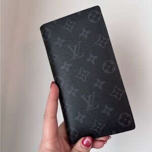 Louis Vuitton Brazza Wallet Monogram Eclipse Black Canvas Long Bifold LV- New
